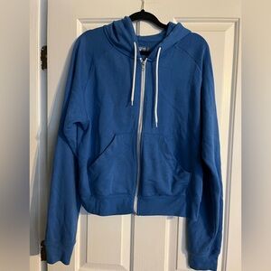 Urban Outfitters Blue Zip Hoodie with White Drawstrings